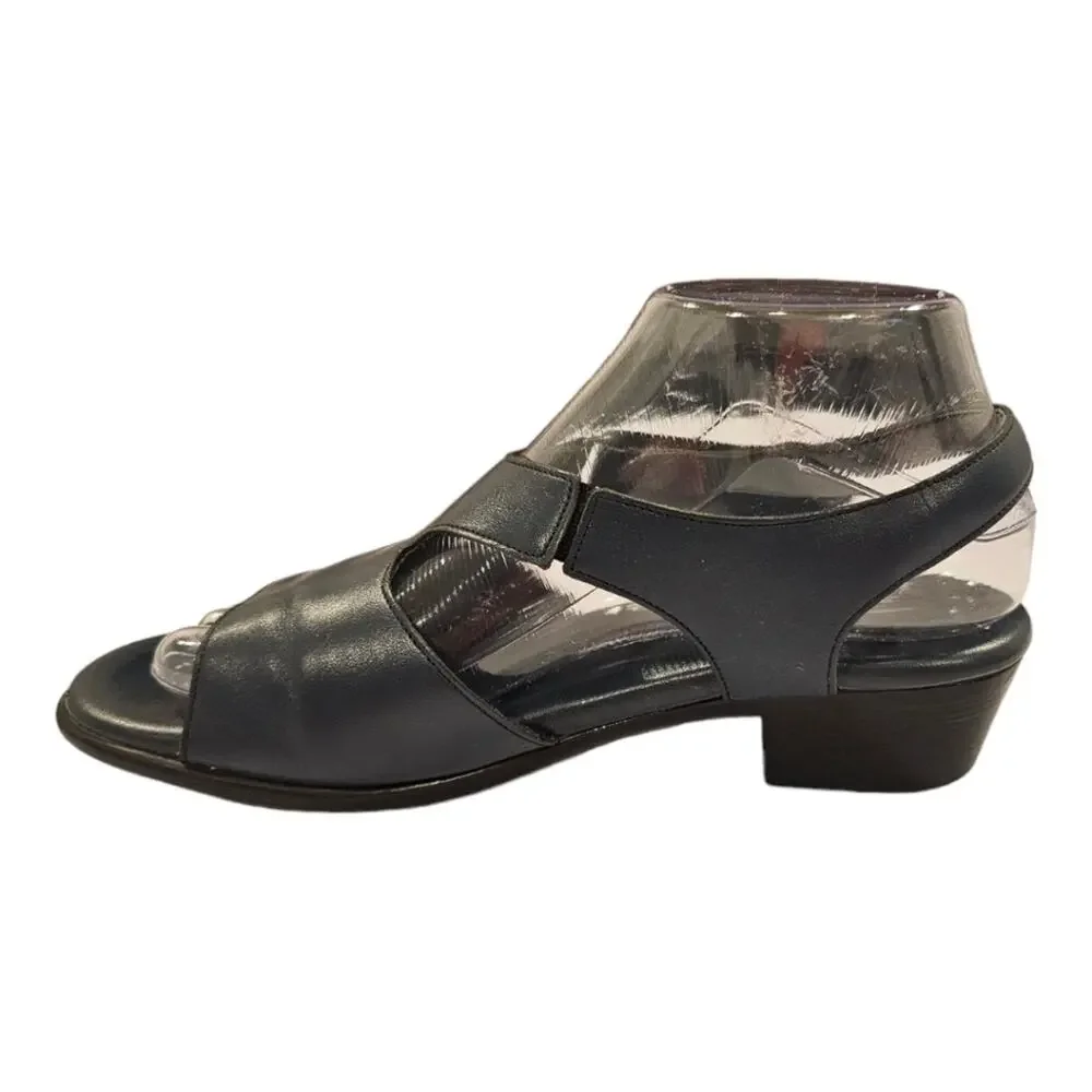 SAS Suntimer Leather Heels Strap Sandals Tri-Pad Comfort Navy Blue 7.5 Medium
